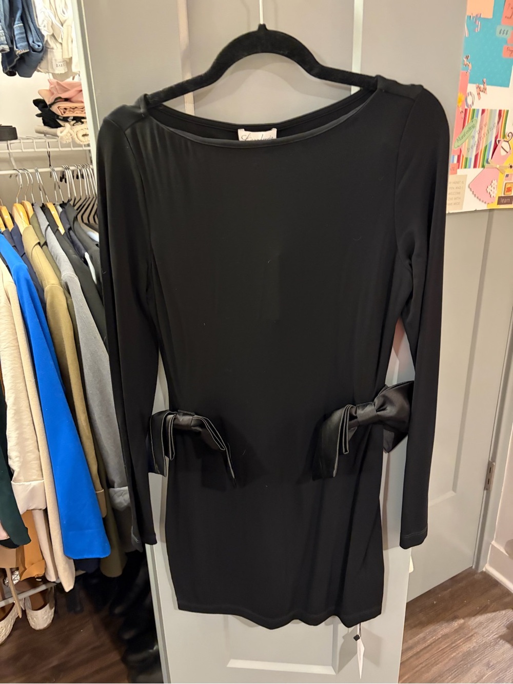 L'Academie Black Long-Sleeve Dress with Side Bows
